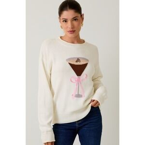 Sunday Edition Happy Hours Sweater Womens Large Espresso Martini Vacation Preppy